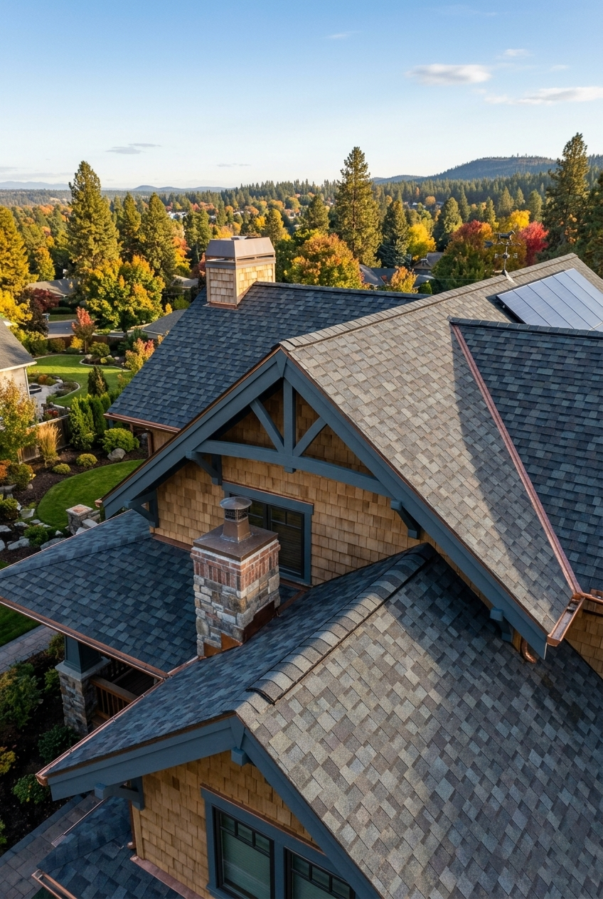 Composite asphalt roof of spokane house